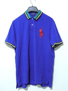 Polo Ralph Lauren Big Pony Shirt Mens Medium M Blue Green Tipped Classic Fit